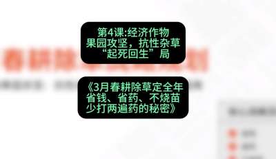 第4节：经济作物果园攻坚，抗性杂草&ldquo;起死回生&rdquo;局，课程：《3月春耕除草定全年：省钱、省药、不烧苗、少打两遍药的秘密》